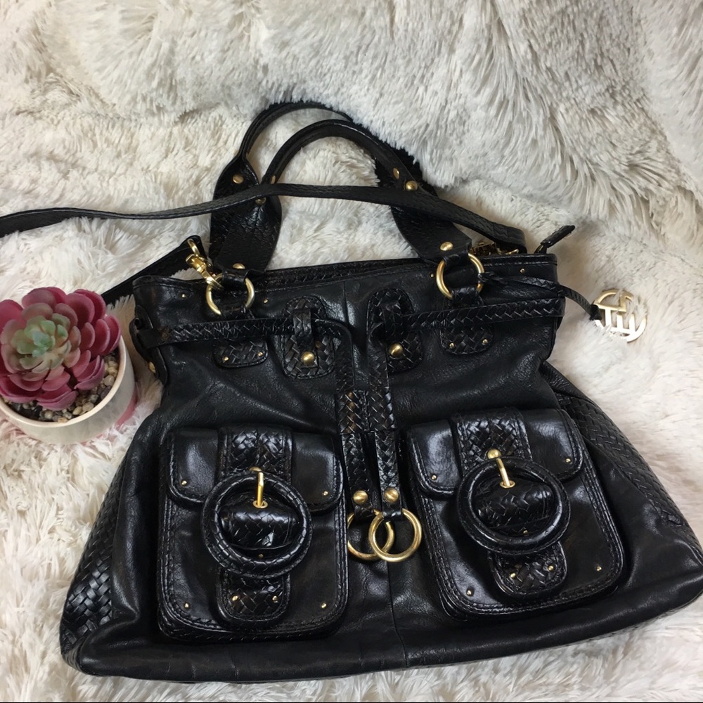 Elliott Lucca Woven Leather Buckle Shoulder Bag